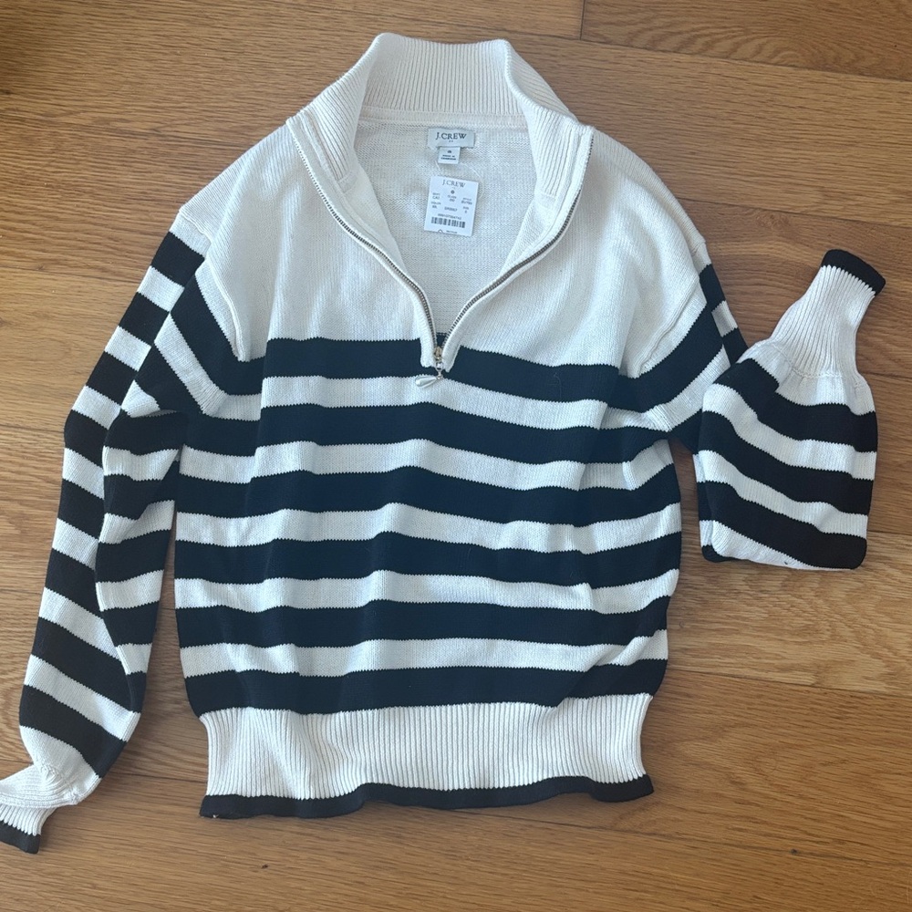 NWT J. Crew Striped Zip-Up Sweater black and cream